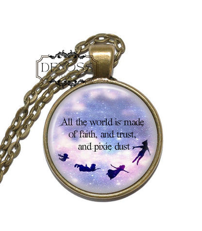 PETER PAN QUOTE Necklace,J. M. Barrie Quote,Art Pendant Necklace,Inspirational Necklace,Glass Pendant,Handmade Jewelry