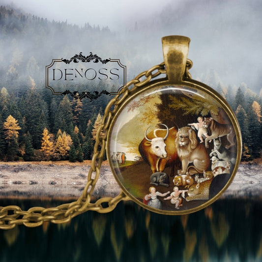 Peaceable Kingdom Pendant Necklace,Edward Hicks Art,Animal Lover Jewelry