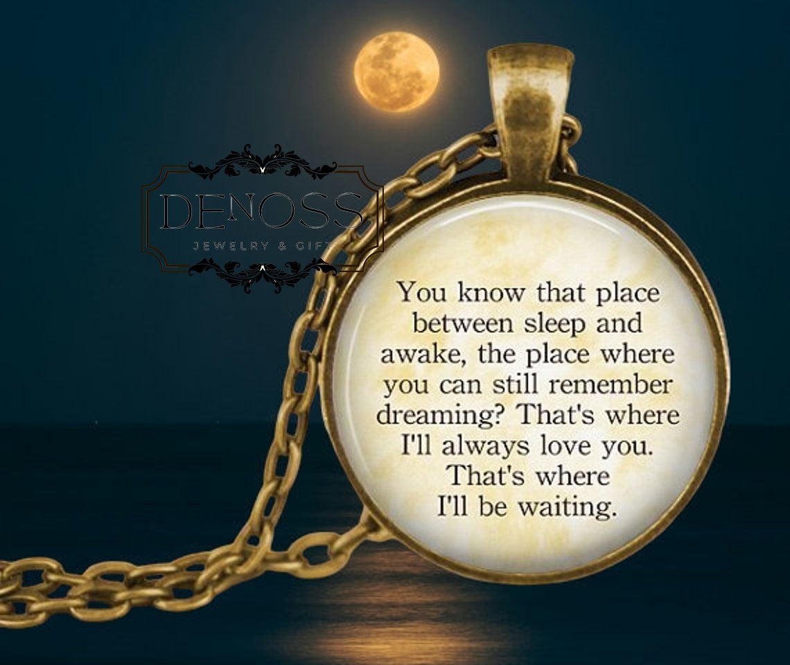 Peter Pan Quote Necklace,Moon Charm,Gift for Daughter