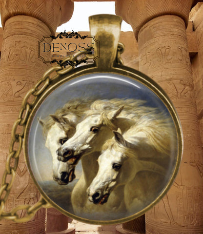 Pharaoh's Horses Pendant Necklace,Classic Art Horse Jewelry