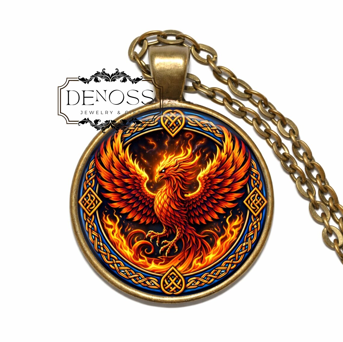Phoenix Rising Pendant Necklace,Celtic Knot Mythology Jewelry