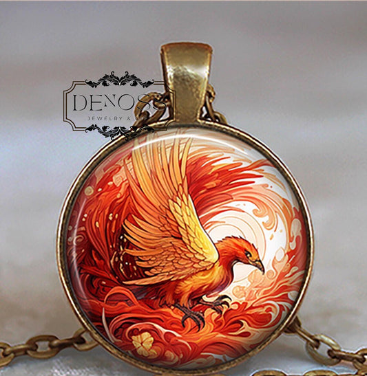 Phoenix art necklace,fantasy art gift,Phoenix jewelry,rebirth,renewal,empowerment