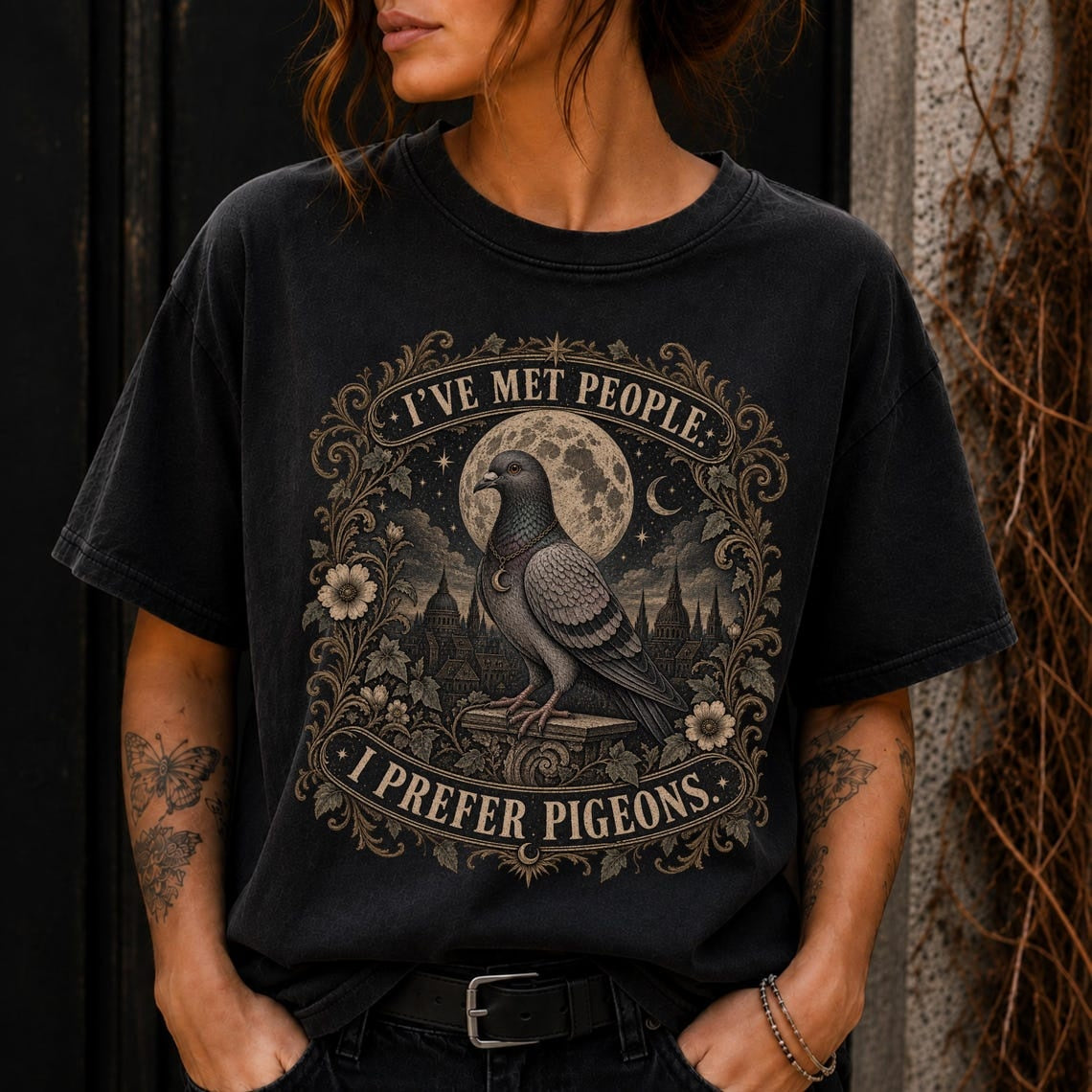 Pigeon Shirt, Dark Humor Shirt ,Bird Lover Gifts ,Pigeon Gifts ,Macabre Pigeon, Whimsigoth Clothing, Antisocial Funny Bird Shirt, Introvert Shirt