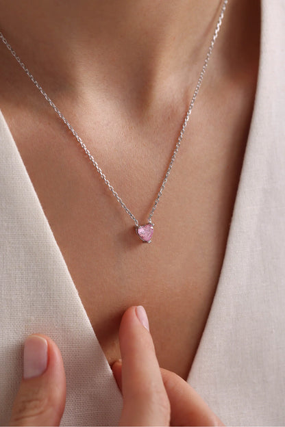 925 Sterling Silver Chain Pink Zircon Necklace