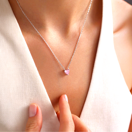 925 Sterling Silver Chain Pink Zircon Necklace