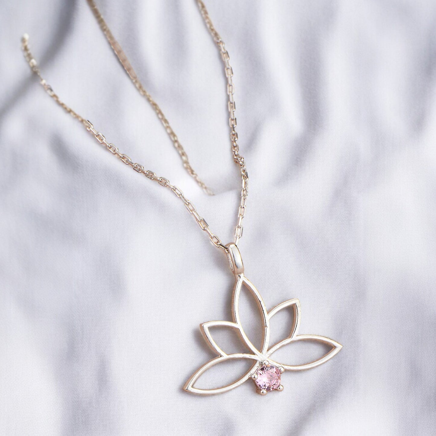 925 Sterling Silver Chain Pink Lotus Necklace