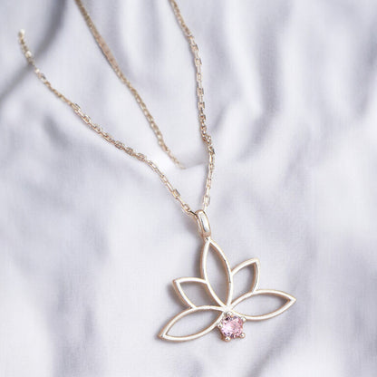 925 Sterling Silver Chain Pink Lotus Necklace