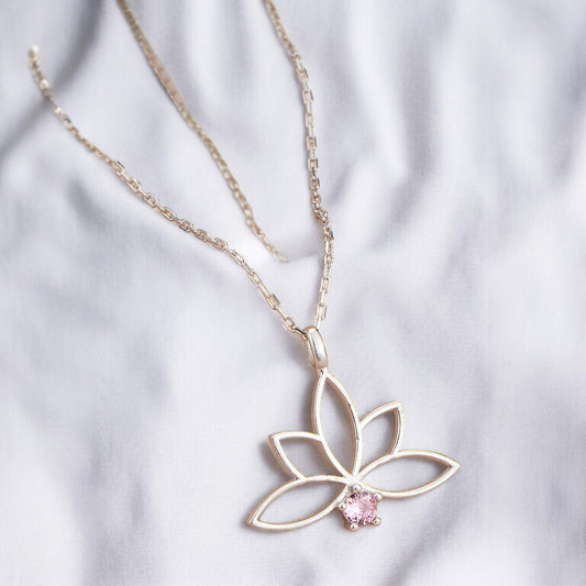 925 Sterling Silver Chain Pink Lotus Necklace