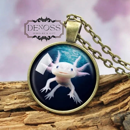 Pink Axolotl Pendant Necklace,Cute Axolotl Necklace,Fish Necklace,Leusistic Axolotl,Salamander Amphibian Mexican Sea Creature
