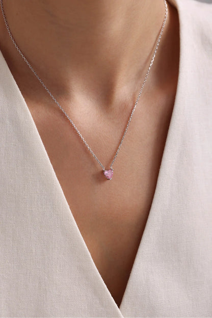 925 Sterling Silver Chain Pink Zircon Necklace