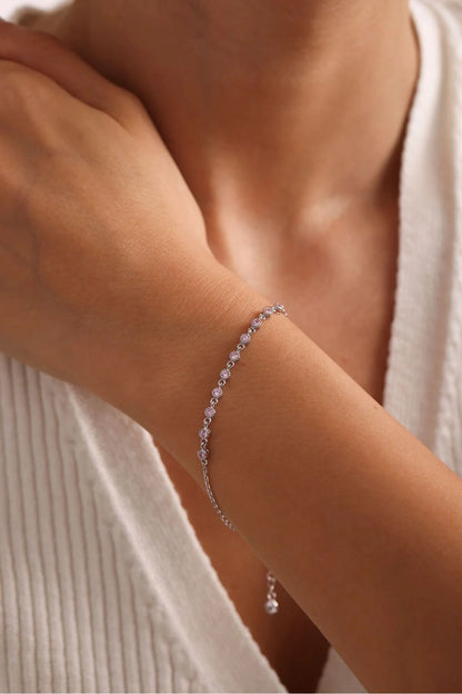 925 Sterling Silver Single Row Pink Bracelet