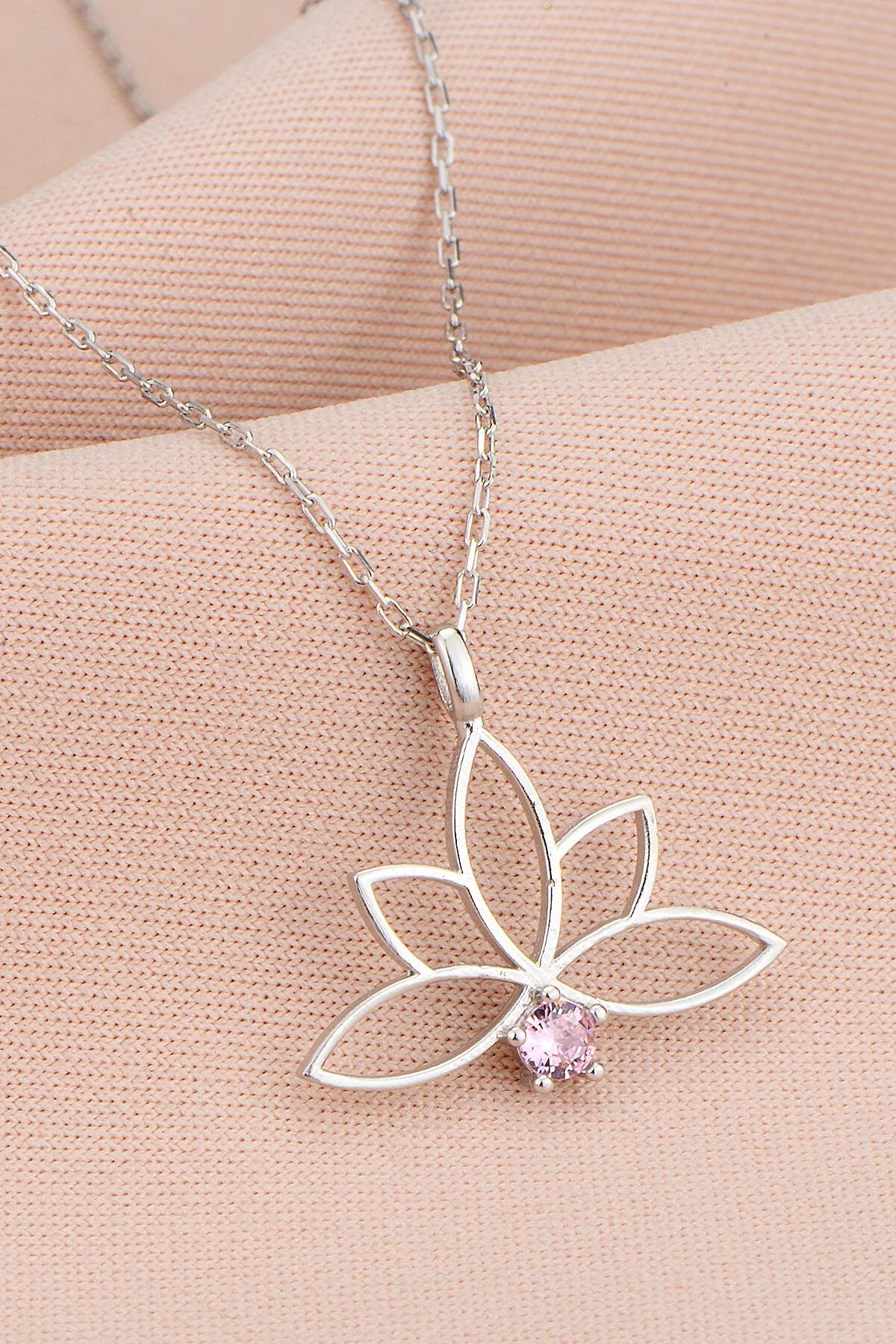 925 Sterling Silver Chain Pink Lotus Necklace