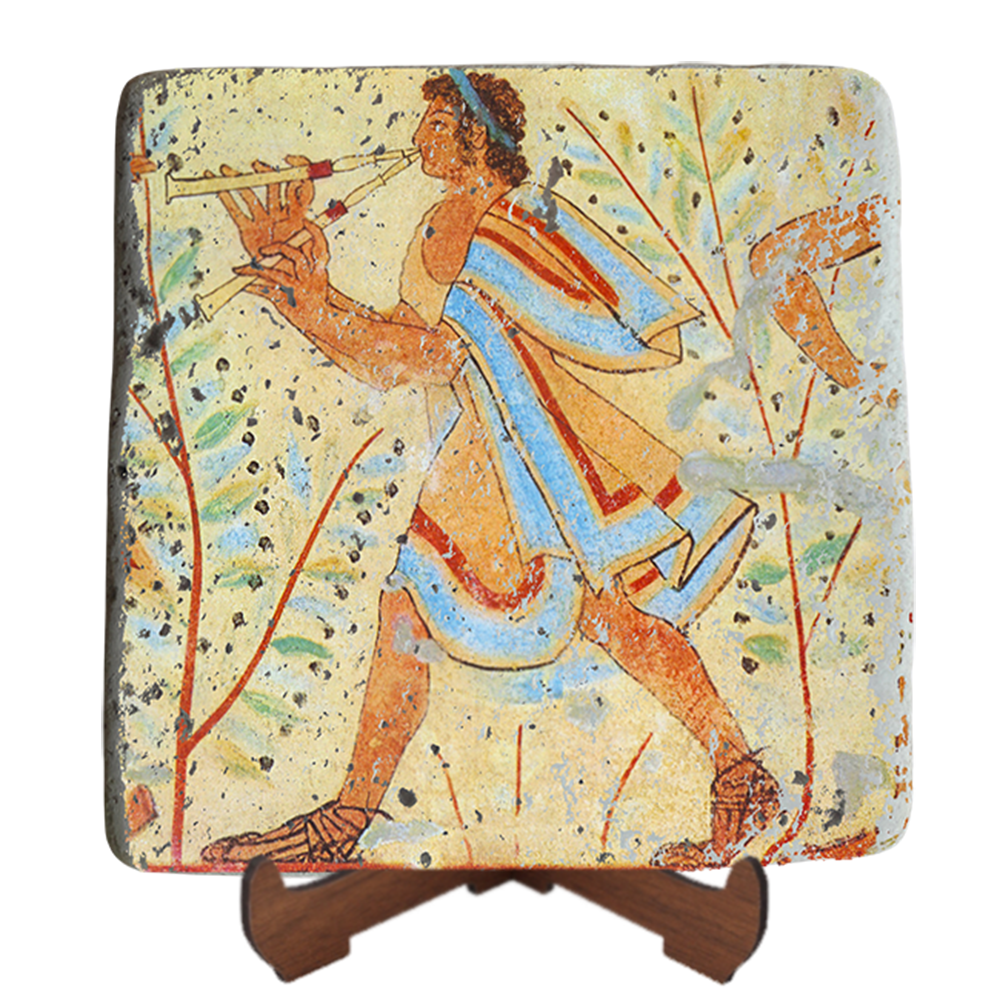 Player of the aulos,Etruscan Art,Fresco on Stone