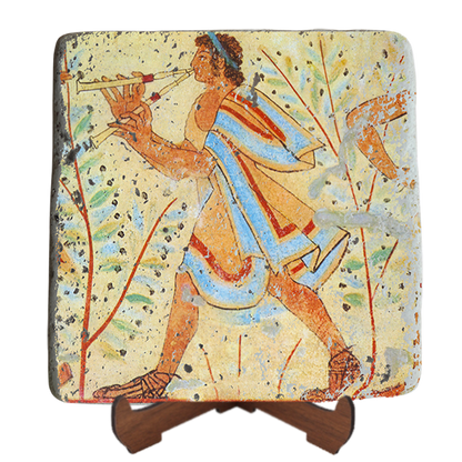 Player of the aulos,Etruscan Art,Fresco on Stone