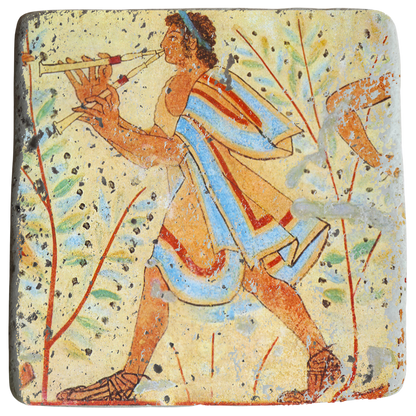 Player of the aulos,Etruscan Art,Fresco on Stone