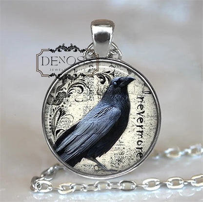 Poe's Raven necklace,raven Necklace,Poe Nevermore Goth jewelry,literary jewelry,Halloween
