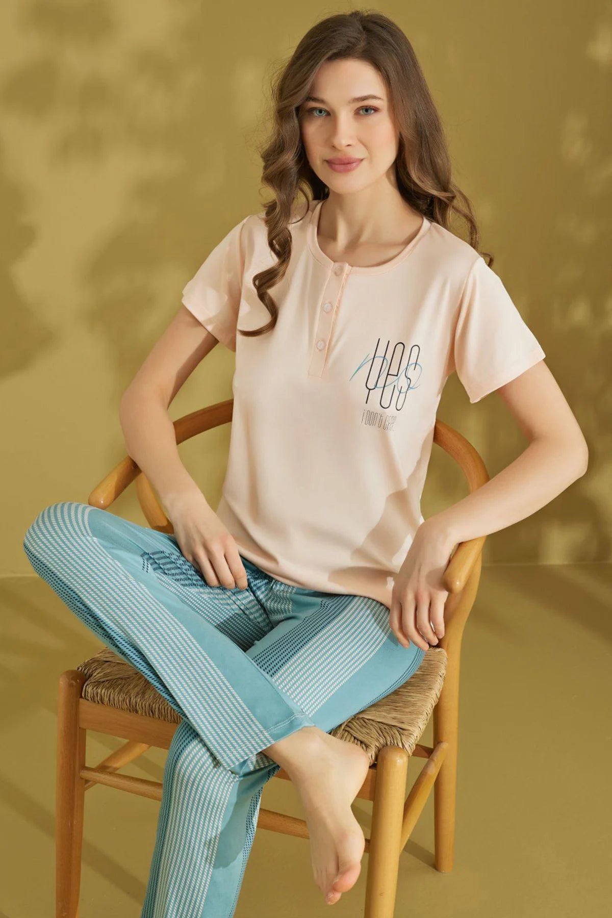 Pudra Pajama Set with Buttoned Collar - Denoss