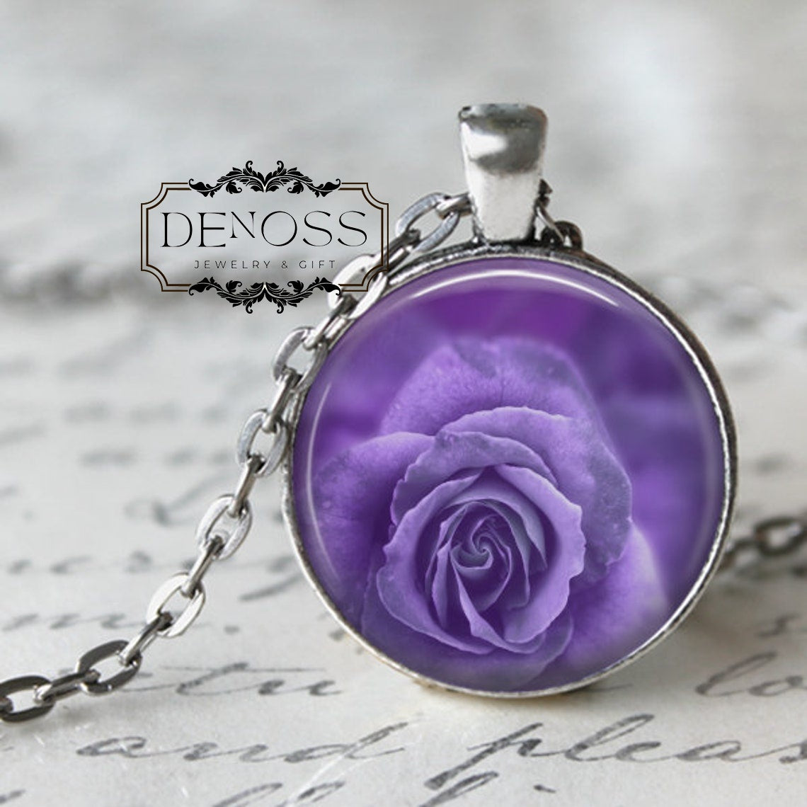 Purple Rose Necklace,Purple Rose Pendant,Purple Flower,Flower Necklace,Rose Jewelry,Love,Valentine's Day