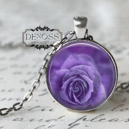 Purple Rose Necklace,Purple Rose Pendant,Purple Flower,Flower Necklace,Rose Jewelry,Love,Valentine's Day