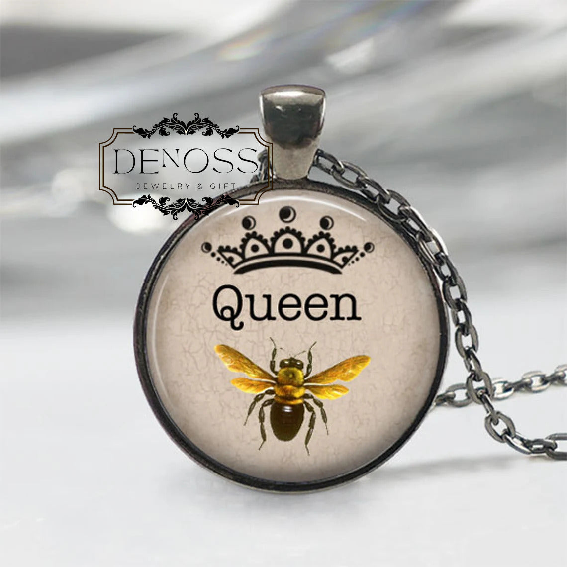 Queen Bee Necklace,Honeybee Necklace Bumble Bee Jewelry,Entomology Jewelry For Divas,Art Pendant Royal Crown Gift For Her