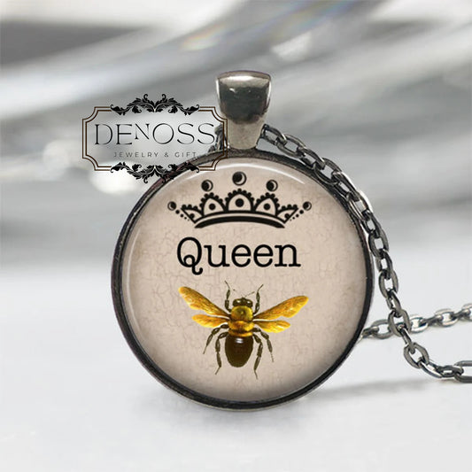 Queen Bee Necklace,Honeybee Necklace Bumble Bee Jewelry,Entomology Jewelry For Divas,Art Pendant Royal Crown Gift For Her