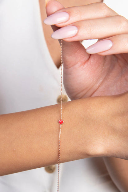 Silver-Gold-Rosegold Minimalist Enamel Heart Bracelet