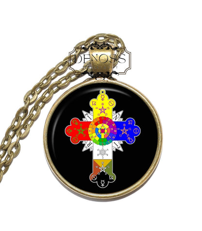 ROSE CROSS Necklace,Symbol,Rosicrucian order,Rose Croix,Spiritual,Esoteric,Art Pendant Necklace,Glass Pendant