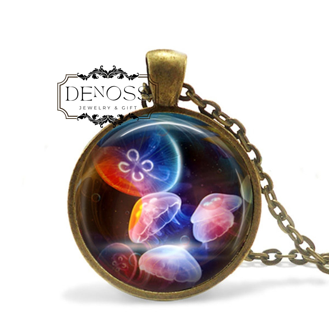 Rainbow Jellies,Jellyfish Pendant Necklace