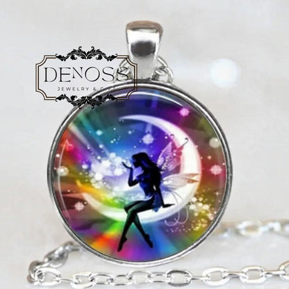 Rainbow Moon Fairy Pendant Necklace