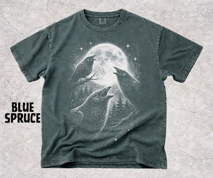 Raven Moon Shirt, Crow Graphic Tee, Dark Nature Shirt, Gothic Bird Shirt, Forest Night Aesthetic, Raven Lover Gift - Denoss