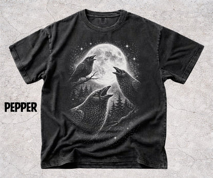 Raven Moon Shirt, Crow Graphic Tee, Dark Nature Shirt, Gothic Bird Shirt, Forest Night Aesthetic, Raven Lover Gift - Denoss