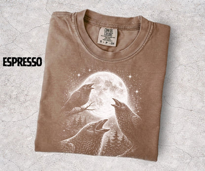 Raven Moon Shirt, Crow Graphic Tee, Dark Nature Shirt, Gothic Bird Shirt, Forest Night Aesthetic, Raven Lover Gift - Denoss