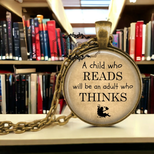 Reading Quote Pendant necklace,Book Lover Jewelry,Teacher Gift