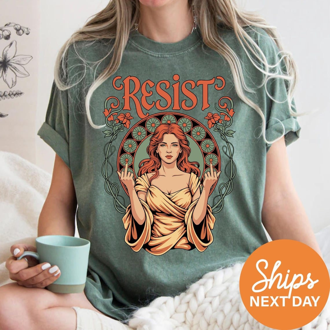 Resist Art Nouveau Graphic Tee ,Feminist Empowerment Shirt