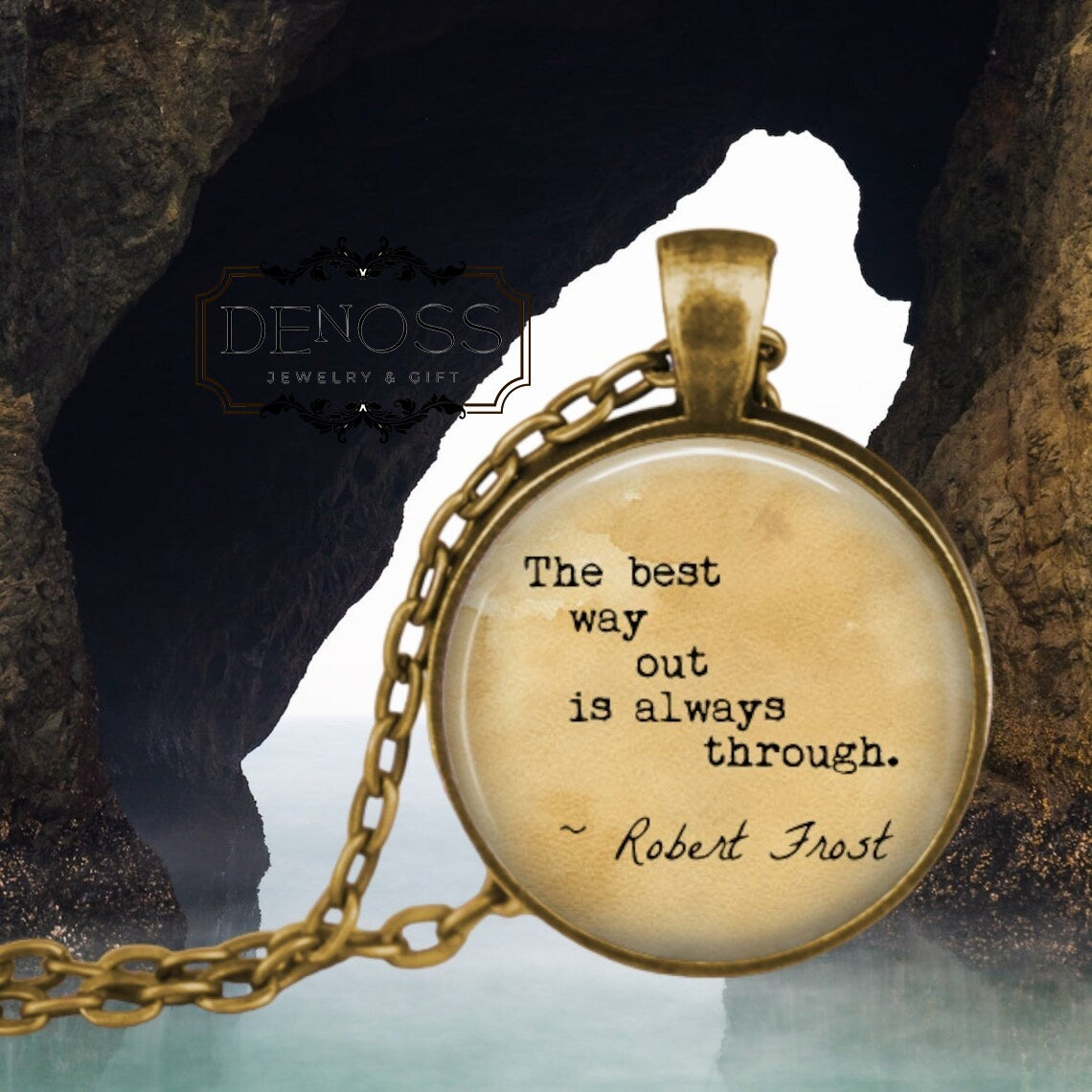 Robert Frost Quote Necklace,Encouragement Gift,Cancer Support