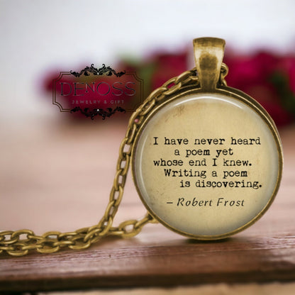 Robert Frost Quote Pendant Necklace,Gift for Writer,Poetry Lover Jewelry