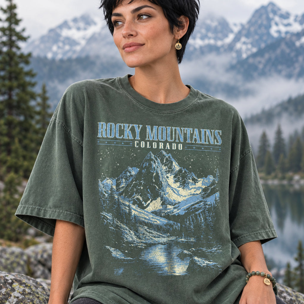 Rocky Mountains Shirt, Retro Comfort Colors T-Shirt, Colorado Tshirt, National Park T Shirt, Nature Graphic Tee, Mountaineer Tee