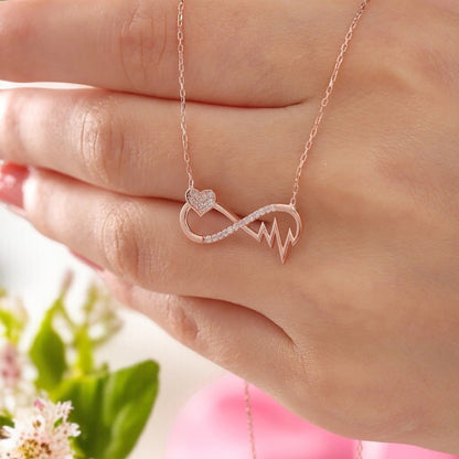 925 Sterling Silver Chain Infinity Heart Rhythm Necklace