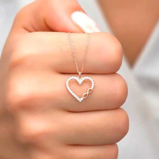 925 Sterling Silver Rosegold Infinity Heart Necklace