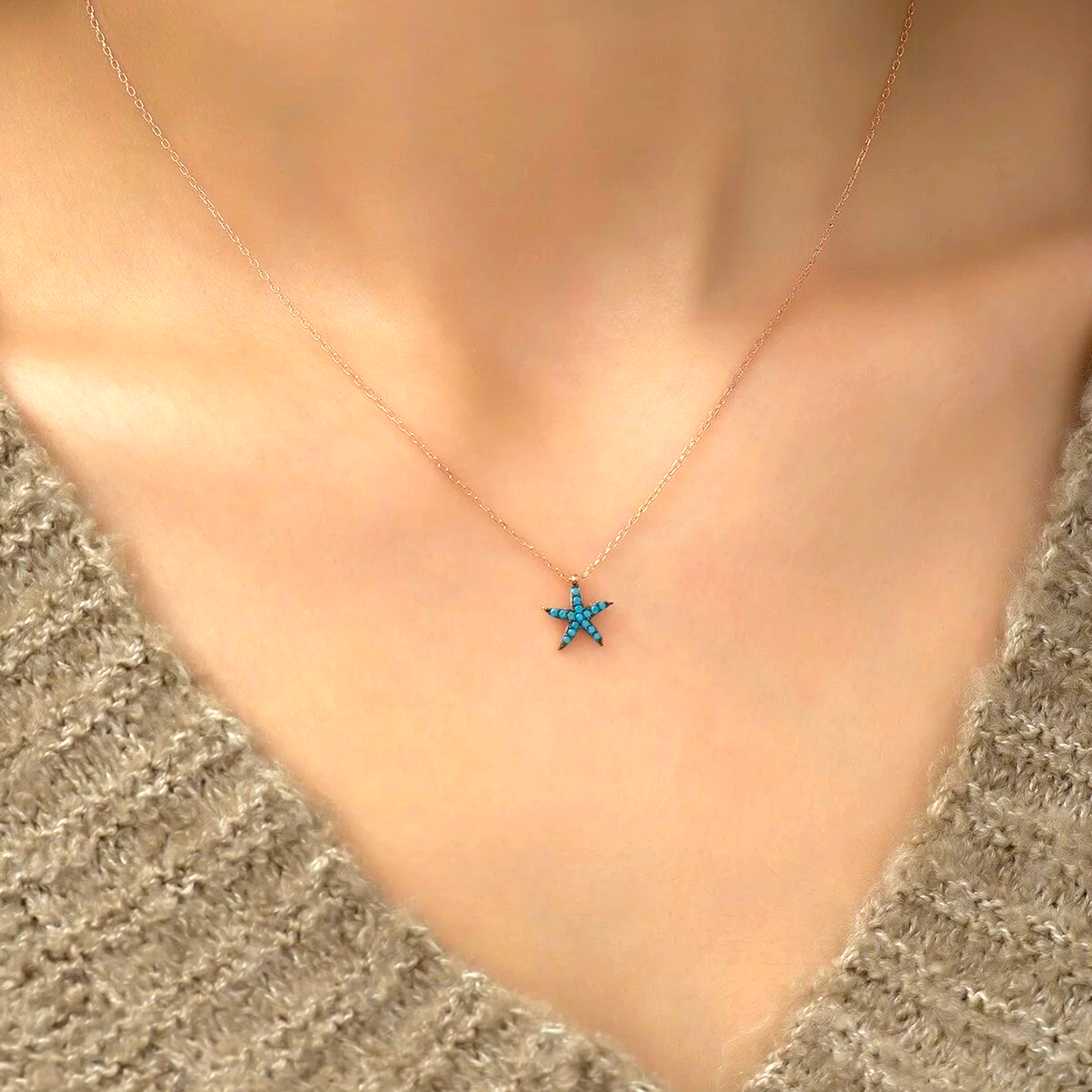 925 Sterling Silver Chain Starfish Necklace