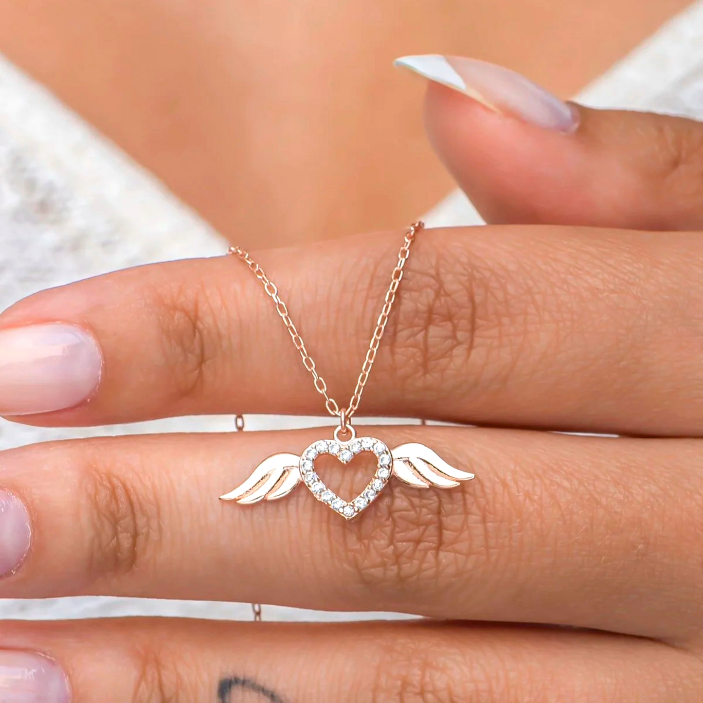 925 Sterling Silver Rosegold Little Flying Heart Necklace