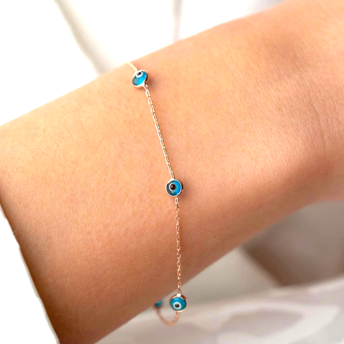 925 Sterling Silver Single Row Evil Eye Bracelet