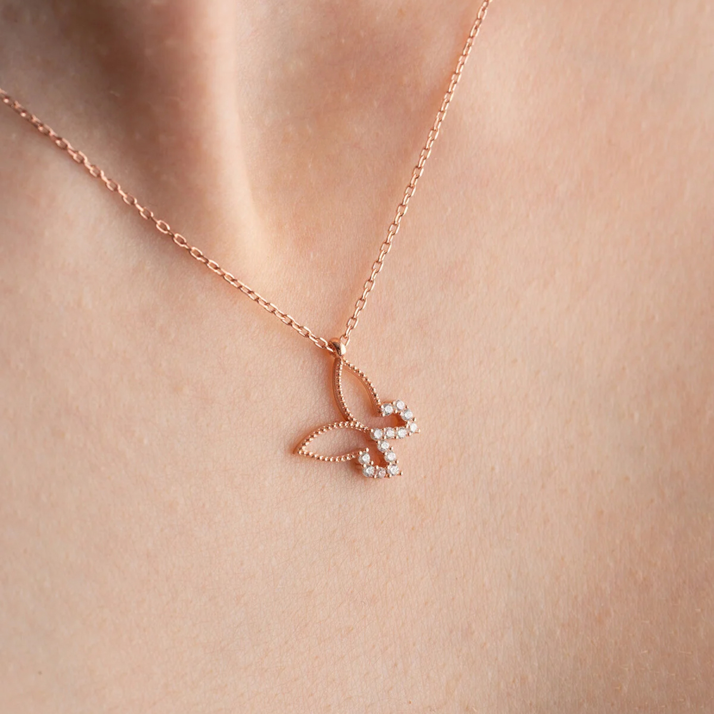 925 Sterling Silver Rosegold Butterfly Necklace