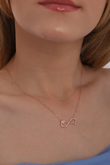 925 Sterling Silver Chain Infinity Heart Rhythm Necklace