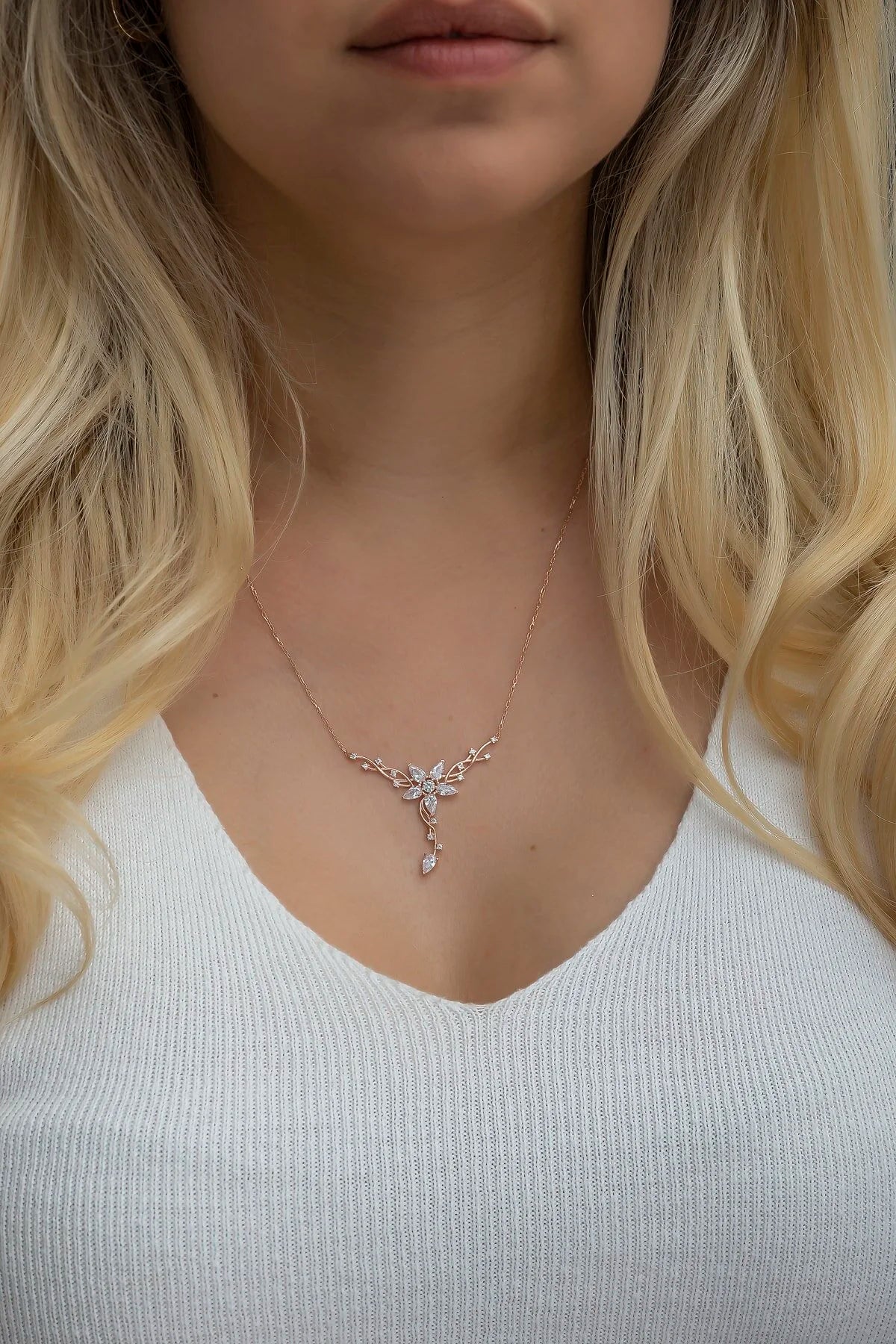925 Sterling Silver Rosegold Ivy Star Detailed Necklace