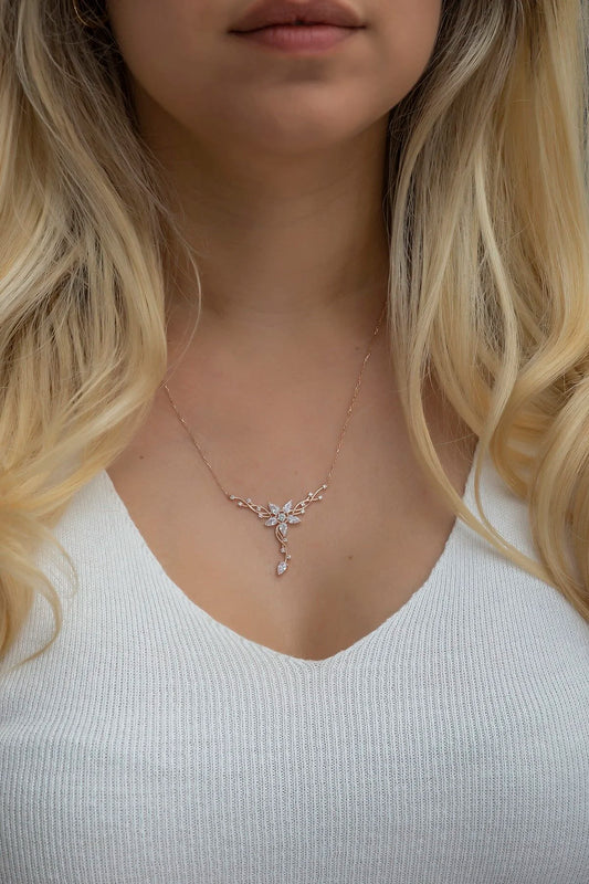 925 Sterling Silver Rosegold Ivy Star Detailed Necklace
