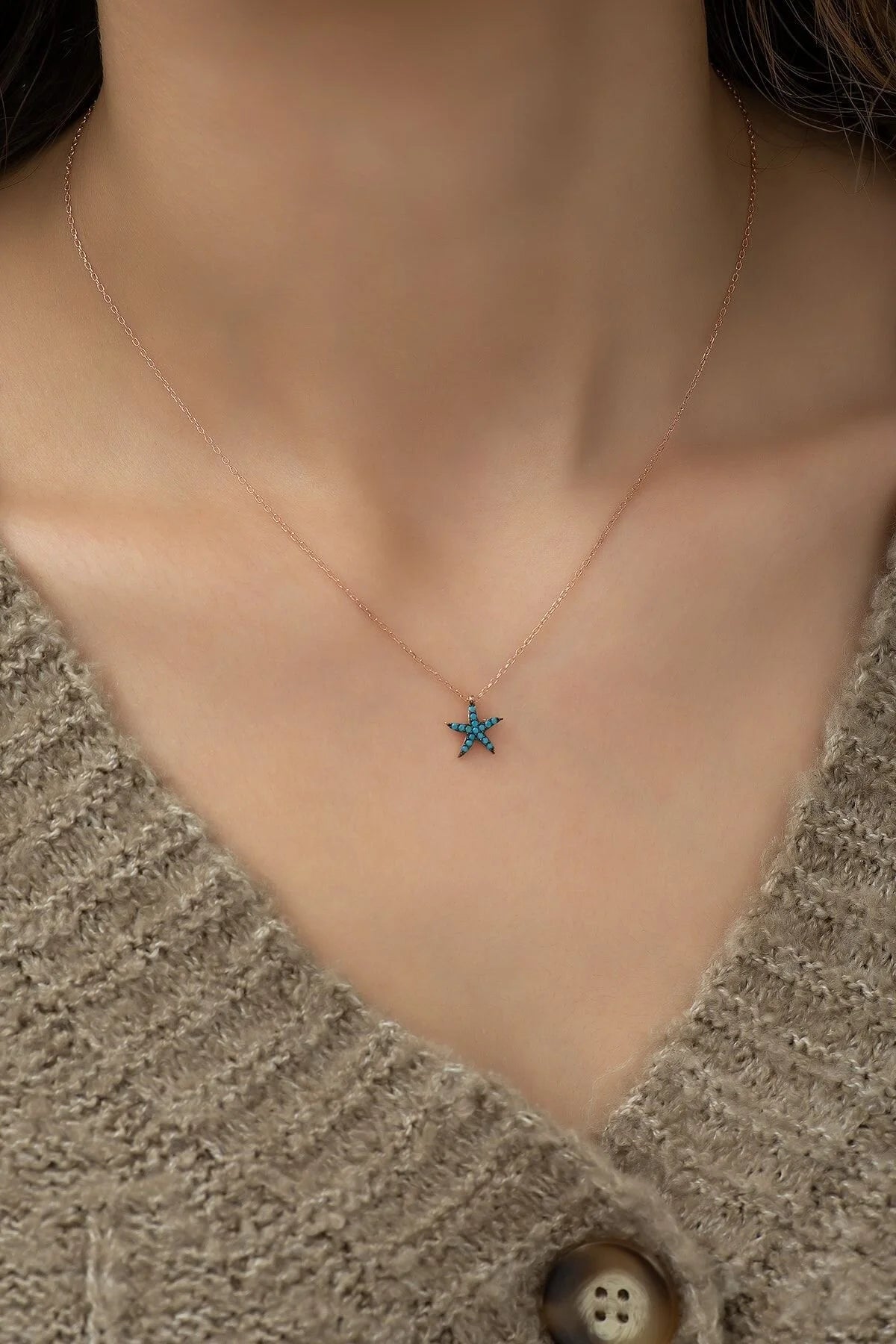 925 Sterling Silver Chain Starfish Necklace