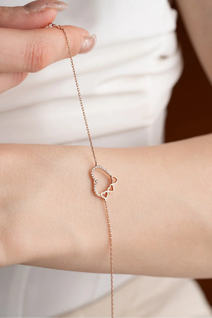 925 Sterling Silver 3 Row Heart Bracelet