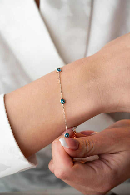 925 Sterling Silver Single Row Evil Eye Bracelet