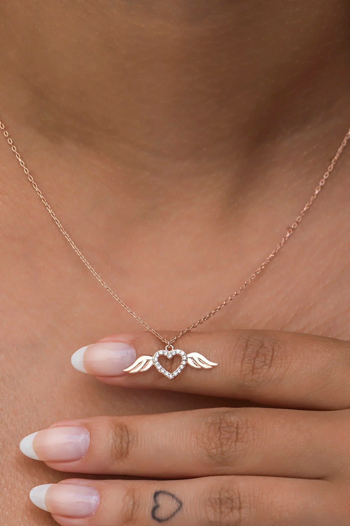 925 Sterling Silver Rosegold Little Flying Heart Necklace